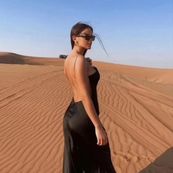 Zara Gray Satin Slip Maxi Dress with Open Back and Spaghetti Straps BNWT - Picture 3 of 13